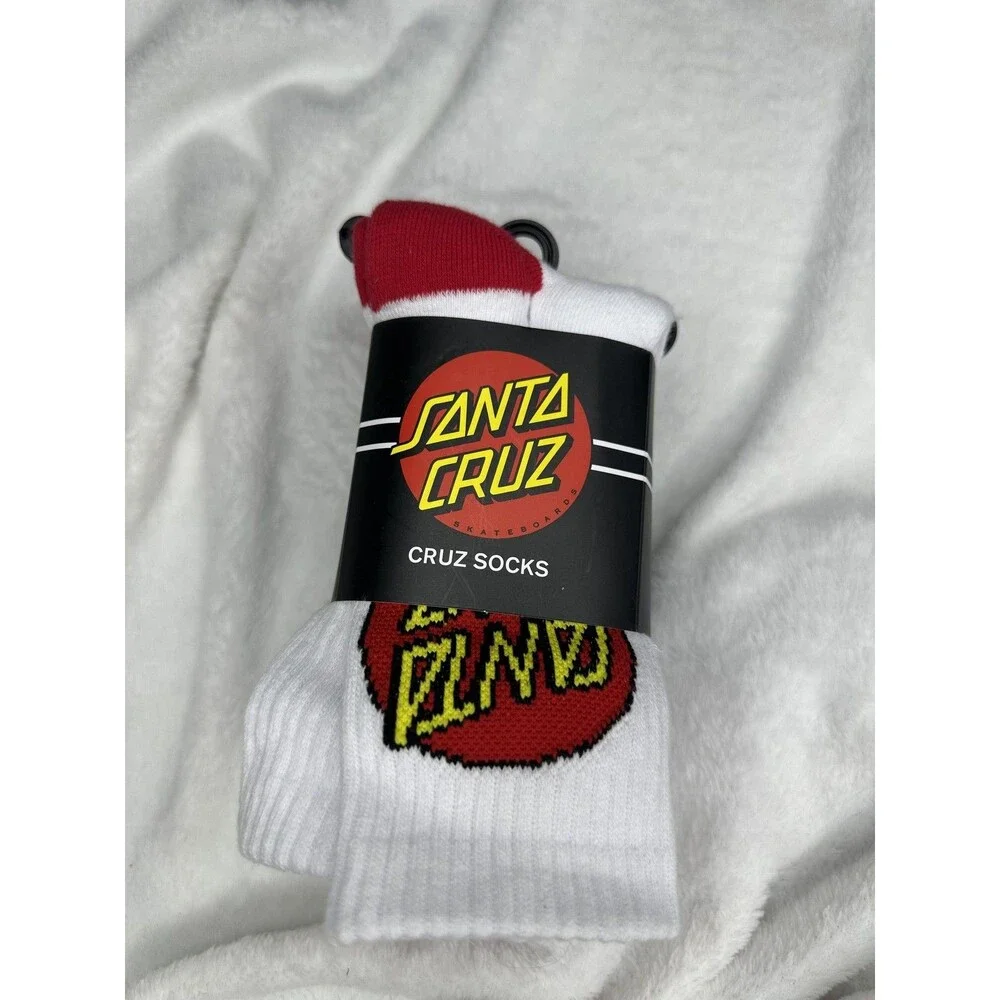 Santa Cruz Socks Youth One Size White Red Logo Crew Skateboard Skateboarding